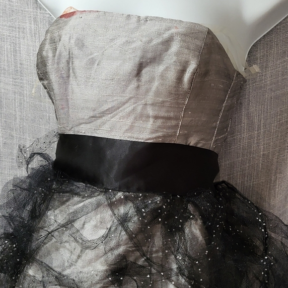 🎃GirlsZombie undead prom Black & Grey satin ragged strapless  Halloween Costume - Picture 9 of 12